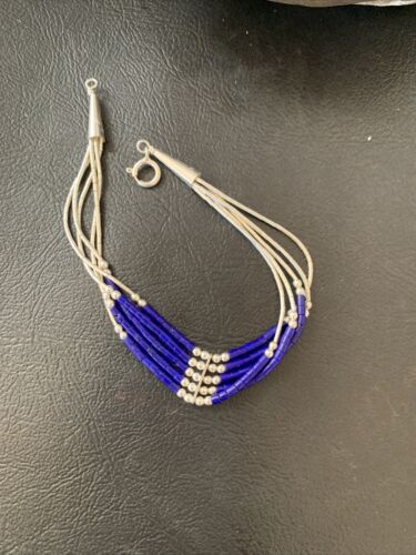 Stabilized Lapis Heishi Bracelet | 5-Strand Sterling Liquid Silver | 7.25" | 12639