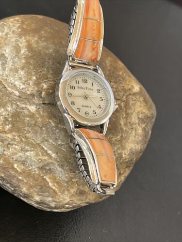 Authentic Navajo Orange Spiny Oyster Inlay Watch Tips | Sterling Silver | Native American Jewelry | 1555