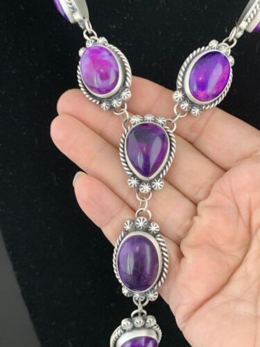 Navajo Sugilite Lariat Necklace | Sterling Silver Pendant | 23" | Authentic Native American Jewelry | 1153