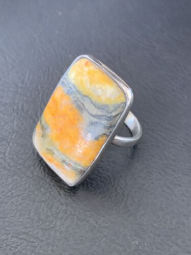 Navajo Bumble Bee Jasper Ring | Sterling Silver | Sz 8 Adjustable | Authentic Native American Handmade | 11539