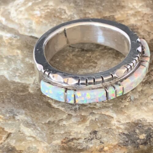 Navajo White Opal Inlay Ring | Sterling Silver | Sz 11.5 | Authentic Native American Handmade | 13534