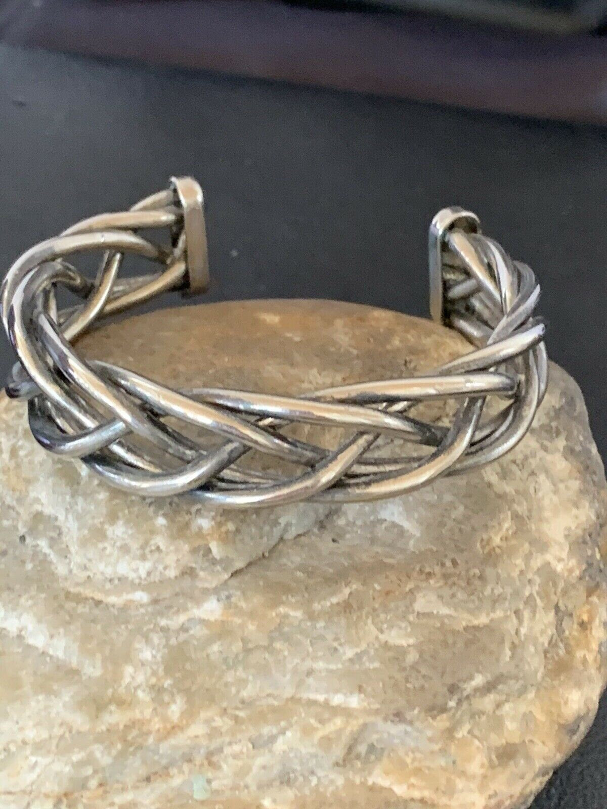 Old Pawn Navajo Wire Braid Bracelet | Sterling Silver | Authentic Native American Handmade | 10415