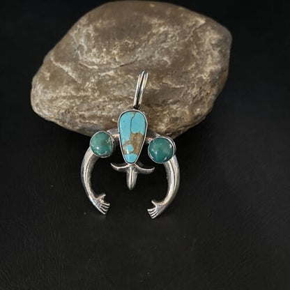 Navajo Sterling Silver Blue #8 Turquoise Naja Pendant | Authentic Native American Handmade | 14674
