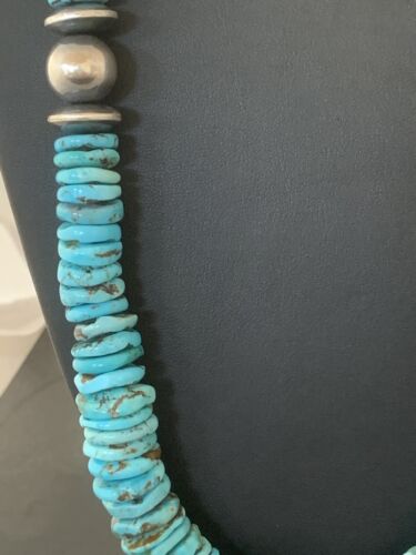 Southwestern Navajo Sterling Silver Graduated Blue Turquoise Necklace | Authentic Native American | 25" | 602