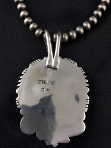 Navajo Blue #8 Turquoise Pendant Necklace Set | Sterling Silver | 2.25" | Authentic Native American Handmade | 10159