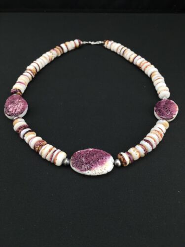 Navajo Purple Spiny Oyster Necklace | Sterling Silver | 21" | Authentic Native American Handmade | 4915