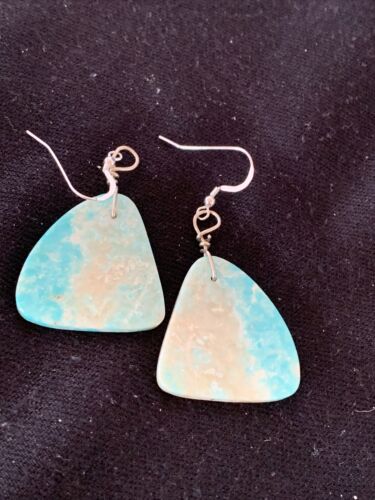 Southwestern Navajo Slab Turquoise Dangle Earrings | Sterling Silver | Authentic Native American Handmade | 1320