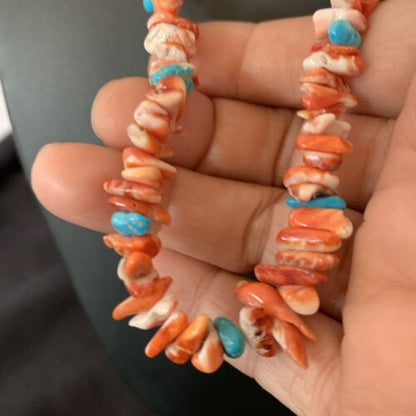 Men's Navajo | Red Spiny Oyster Turquoise Necklace | Sterling Silver | 22" | Authentic Native American Handmade | 10356