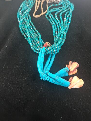 Men's Turquoise Bead 9 Strand Navajo Pearls Necklace | Sterling Silver | Native American Handmade | 8451