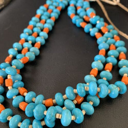 Santo Domingo Shell Spiny Oyster Turquoise Necklace | 28" | Authentic Native American Handmade | 11993