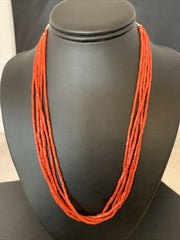 Southwestern Natural Red Coral Heishi Necklace | 5 Strand | Sterling Silver | 20" | 1217