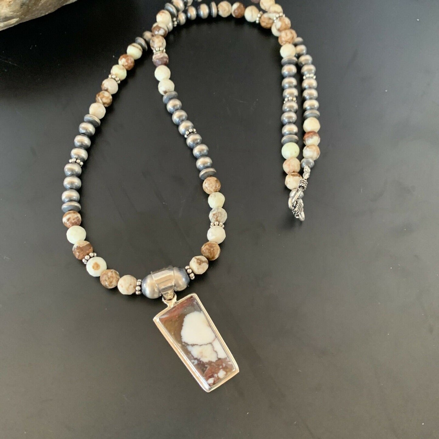 Navajo Wild Horse Turquoise Necklace Pendant | Sterling Silver | Authentic Native American Handmade | 11372