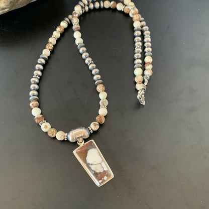 Navajo Wild Horse Turquoise Necklace Pendant | Sterling Silver | Authentic Native American Handmade | 11372