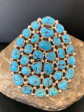 Navajo Kingman Turquoise Cluster Ring | Authentic Native American Sterling Silver | Multi-Stone | Sz 7 | 12226