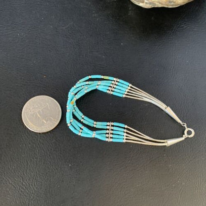 Navajo Blue Green Turquoise Heishi Sterling Silver Bracelet | 5-Strand | 8" | 13617