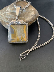 Navajo Bumblebee Jasper Pendant Necklace | Sterling Silver | Authentic Native American Handmade | 10462