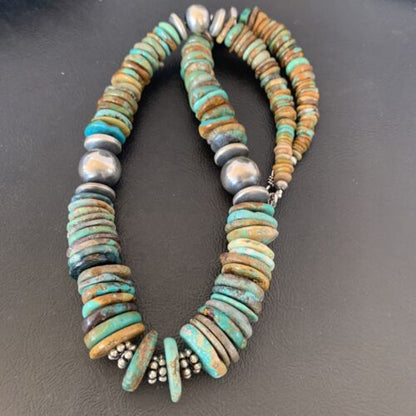 Navajo Green Turquoise Necklace | Sterling Silver | Authentic Native American | 20" Graduated | 10688