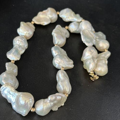 Native American White Baroque Pearl Necklace | Gold Filled Beads | 20" | 14236 - Masha USA