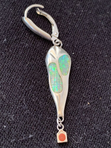 Native American Navajo Blue Opal Inlay Earrings | Sterling Silver | 2" | 1518