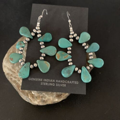 Navajo Green Cluster Turquoise Bead Earrings | Sterling Silver | Authentic Native American Handmade | 13326