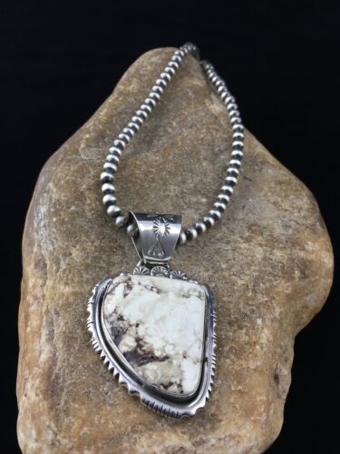 Navajo Wild Horse Turquoise Pendant Necklace | Sterling Silver | Authentic Native American Handmade | 10058