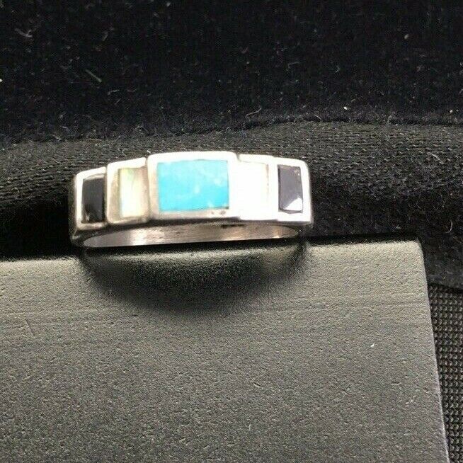 Southwestern Navajo Opal & Turquoise Inlay Ring | Sterling Silver | Sz 6 | 1719