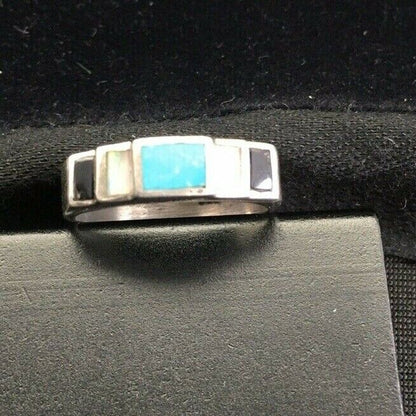 Southwestern Navajo Opal & Turquoise Inlay Ring | Sterling Silver | Sz 6 | 01719
