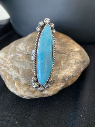 Native American Women's Navajo Blue Kingman Turquoise Ring | Sterling Silver | Sz 9 | 1009