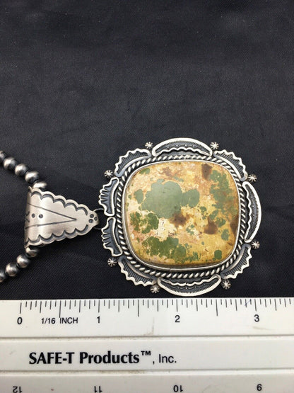 Navajo Royston Turquoise Pendant Necklace | Sterling Silver | Authentic Native American Handmade | 4215