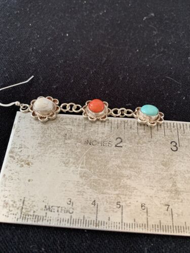 Navajo Spiny, Turquoise & Howlite Dangle Earrings | Sterling Silver | Authentic Native American Handmade | 1573