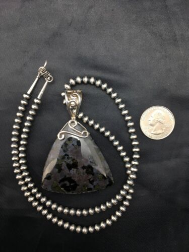 Native American Agate Pendant | Navajo Pearls Sterling Silver Necklace | 4382