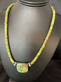 Navajo Green Gaspeite Turquoise Pendant | Sterling Silver | Authentic Native American Handmade | 13900