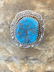 Southwestern Navajo Blue Kingman Turquoise Ring | Sterling Silver | Sz 8 | 12212