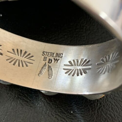 Native American Navajo Orange Spiny Oyster Row Cuff Bracelet | Sterling Silver | 1409