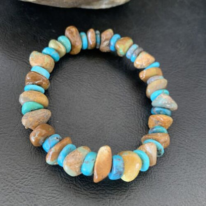 Men's Women's Stretch Bracelet | Blue Green Turquoise Stone | 7" | Authentic Native American Handmade | 11826