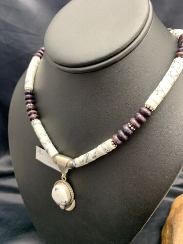 Navajo Purple Sugilite & Howlite Bead Necklace | Sterling Silver | 22" | Authentic Native American Handmade | 3121