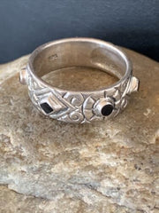 Navajo Men's Sterling Silver Black Onyx Ring | Sz 9 | Native American Old Pawn | 10801