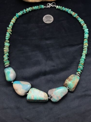 Navajo Chunky Green Nugget Turquoise Necklace | Sterling Silver | 23" | Authentic Native American Handmade | 3215