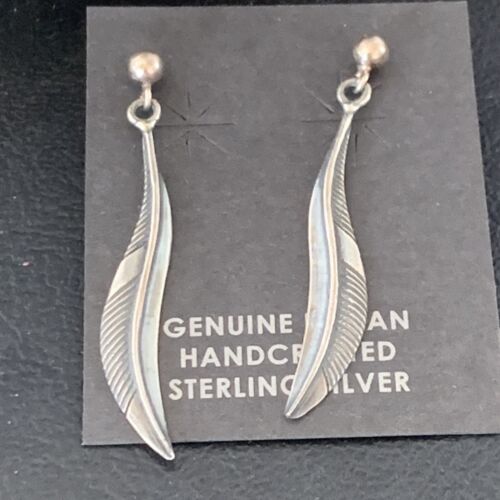 Old Pawn Southwestern Sterling Silver Dangle Feather Earrings | 1" | 12988
