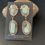 Navajo Blue Dry Creek Turquoise Post Dangle Earrings | Sterling Silver | Authentic Native American Handmade | 13875