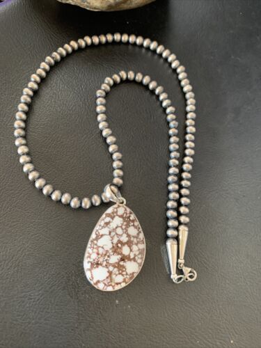 Men's Navajo Wild Horse Turquoise Pendant Necklace | Sterling Silver | Authentic Native American Handmade | 12816