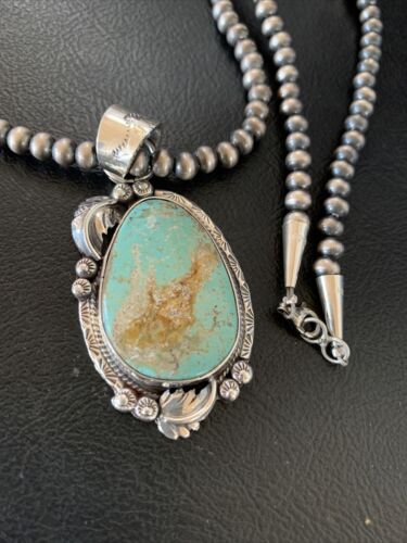 Men's Navajo Blue Dry Creek Turquoise Pendant Necklace | Sterling Silver | 12972