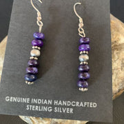 Navajo Purple Sugilite Dangle Bead Earrings | Sterling Silver | 1" | Authentic Native American Handmade | 13066
