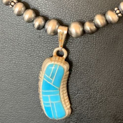 Navajo Pearls Turquoise Necklace with Inlay Pendant | Sterling Silver | 21" | Authentic Native American Handmade | 12579