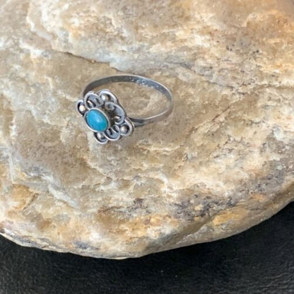 Southwestern Old Pawn Navajo Blue Turquoise Ring | Sterling Silver | Sz 7 | 10875