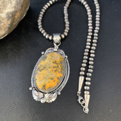 Navajo Bumblebee Jasper Pendant Necklace | Sterling Silver | Authentic Native American Handmade | 14202