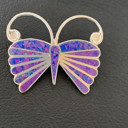 Zuni Purple Opal Butterfly Necklace Pin Pendant | Sterling Silver | Authentic Native American Handmade | 11974
