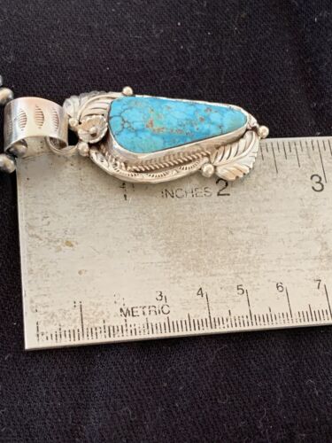 Navajo Pearls Necklace with Blue Kingman Turquoise Pendant | Sterling Silver | 391
