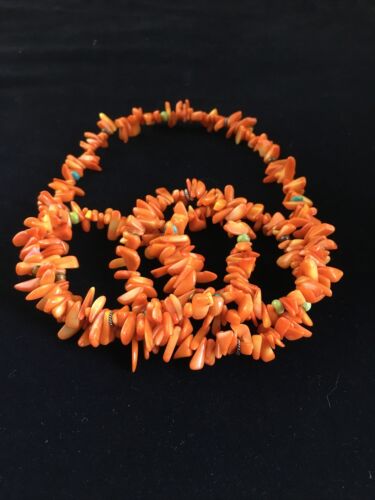 Navajo Orange Coral Turquoise Necklace | Sterling Silver | 35" | Authentic Native American Handmade | 1772