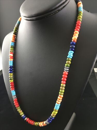 Navajo Multi-Color Turquoise Necklace | Sterling Silver | 21" | Authentic Native American Handmade | 10002